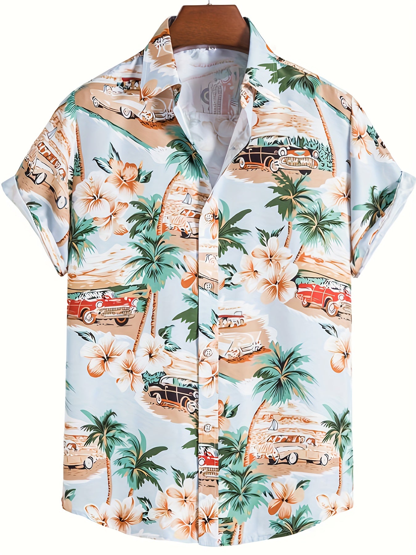 Retro Cat & Coconut Tree Print Men's Hawaiian Shirt