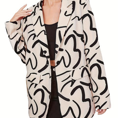Casual Blazer Women's Plus Graffiti Print Lapel Collar Blazer