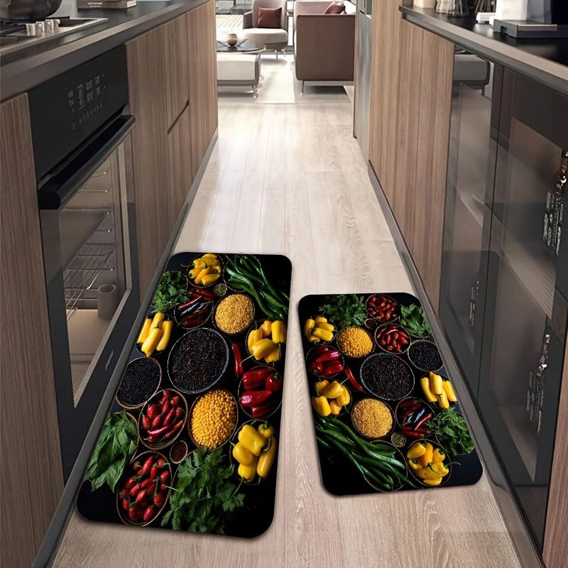 Vegetables Grains Kitchen Mat Colorful Pattern Carpet Realist Style Washable Rug