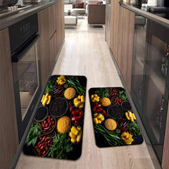 Vegetables Grains Kitchen Mat Colorful Pattern Carpet Realist Style Washable Rug