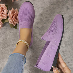 Women's Knit Flat Shoes Lightweight Slip On Soft Sole Casual Walking Flats