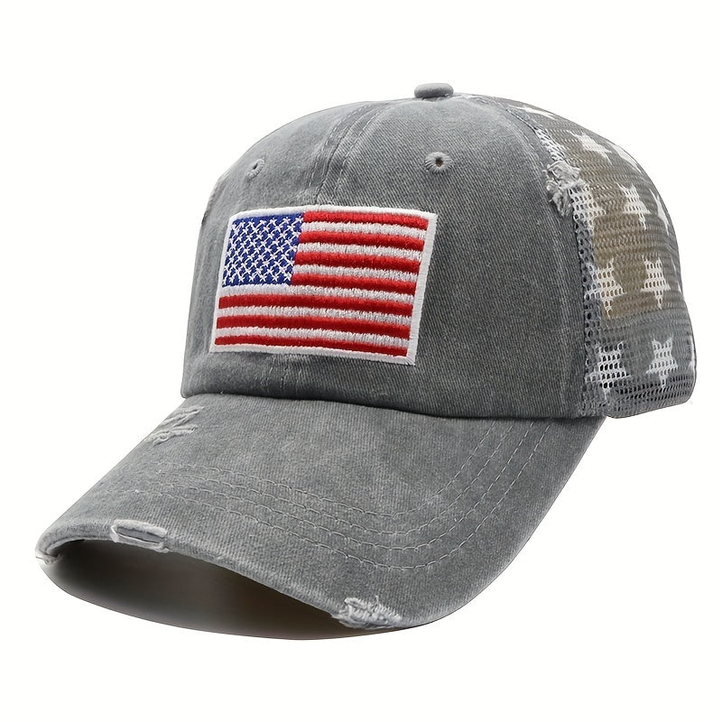 Unisex Mesh Sunshade Baseball Cap with US Flat Embroidery