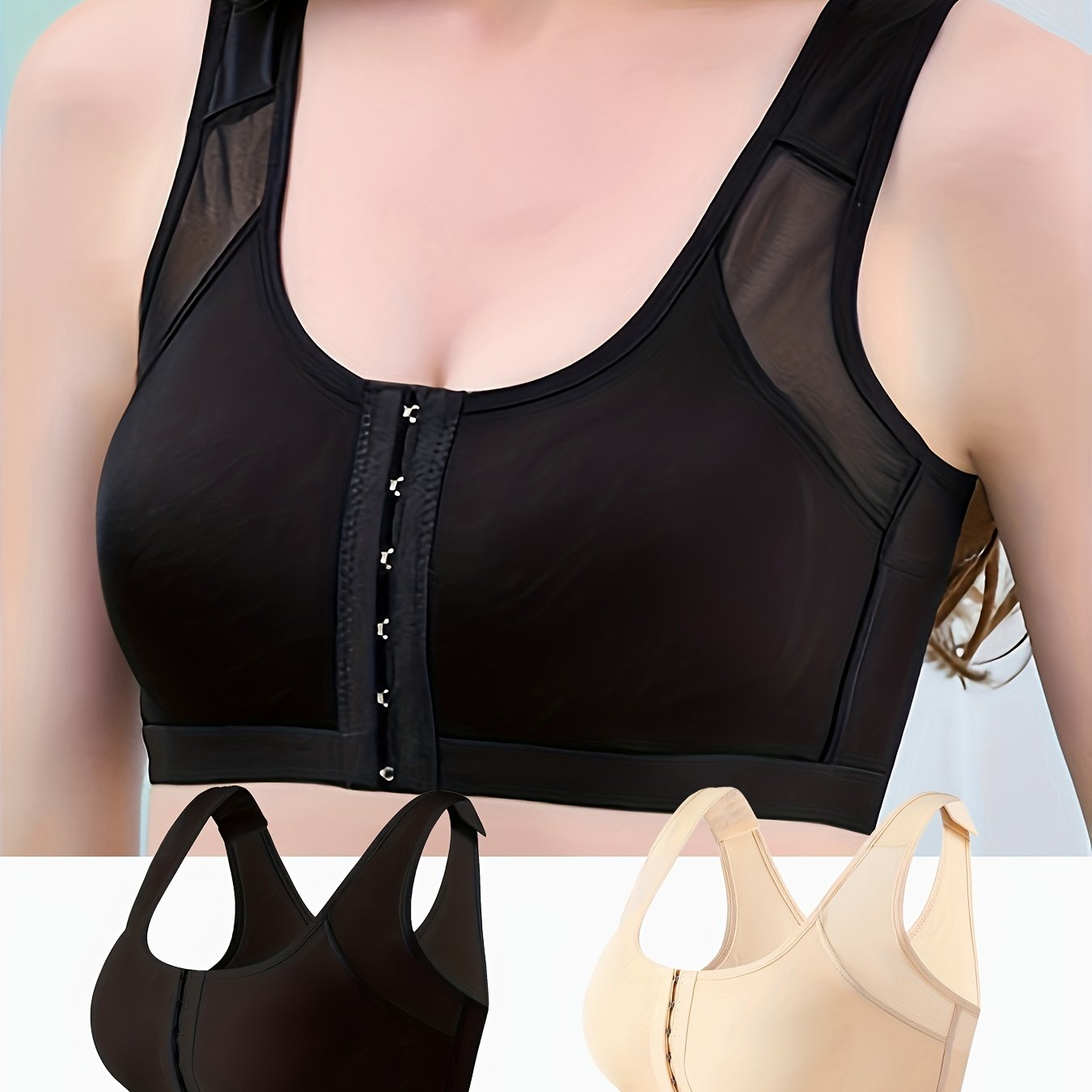 2pcs Front Closure Sports Bra Wirefree Lift Up Activewear
