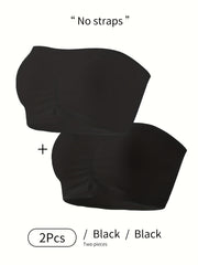 2pcs Solid Strapless Bandeau Bras Stretch Everyday Bra Women's Lingerie