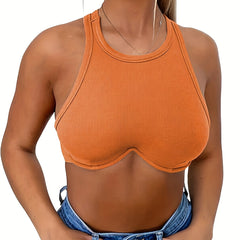 Ribbed Crop Tank Top Racerback Sleeveless Summer Top