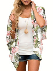 Floral Print Cover Up Shirt V Neck Loose Fit Beachwear Kimono