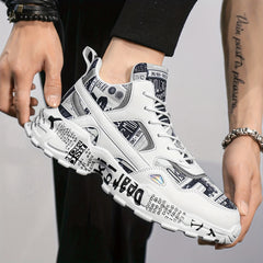Graffiti Print Faux Leather Heighten Chunky Sneakers
