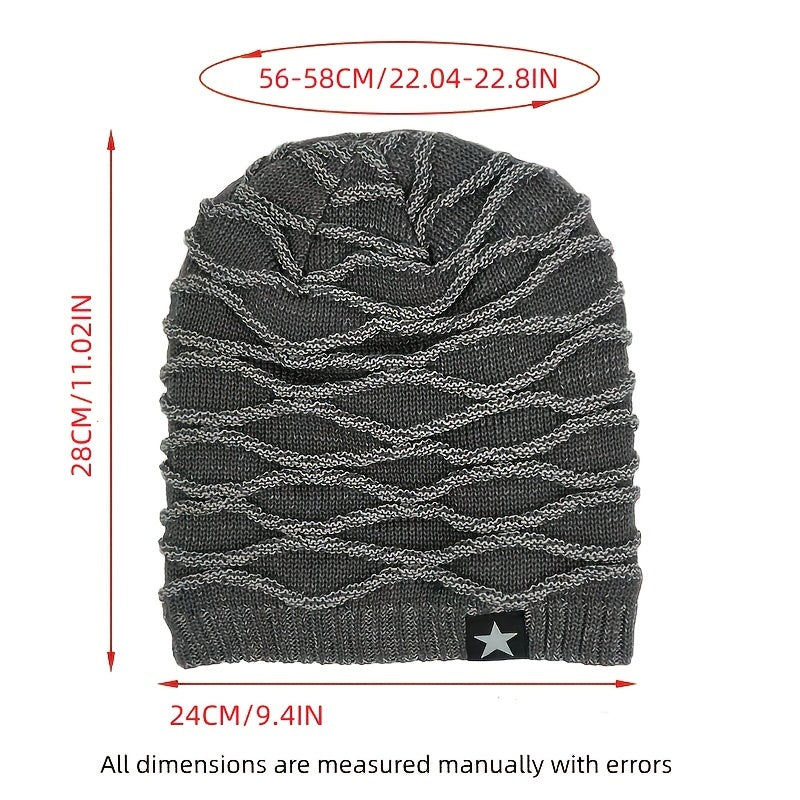 Striped Knitted Hat Men's Women's Plus Velvet Thickened Five star Woolen Hat