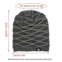 Striped Knitted Hat Men's Women's Plus Velvet Thickened Five star Woolen Hat