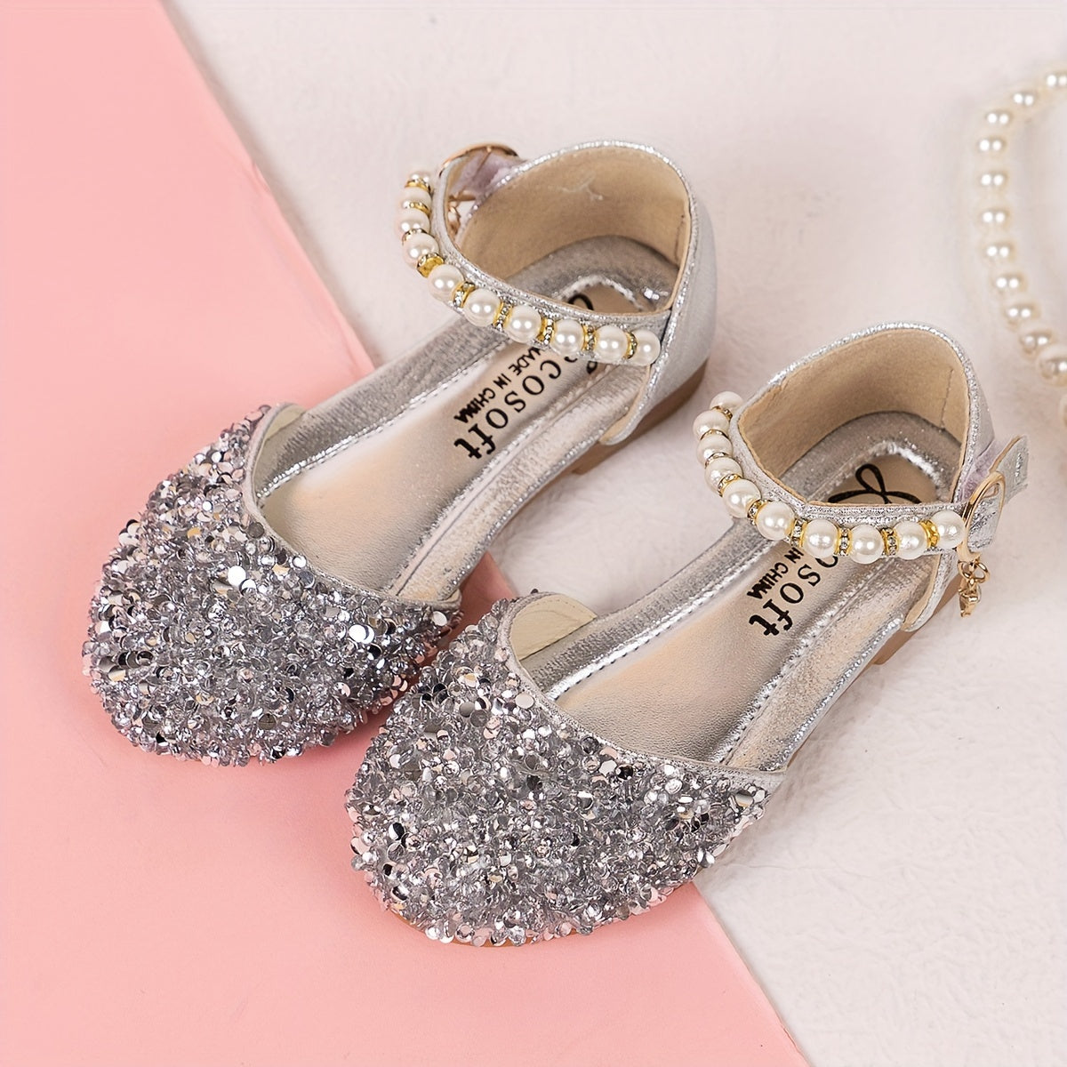 Glitter Dress Shoes Low Heel Princess for Kids