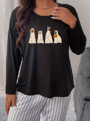 Dog Ghost & Pumpkin Print Long Sleeve Pajama Top