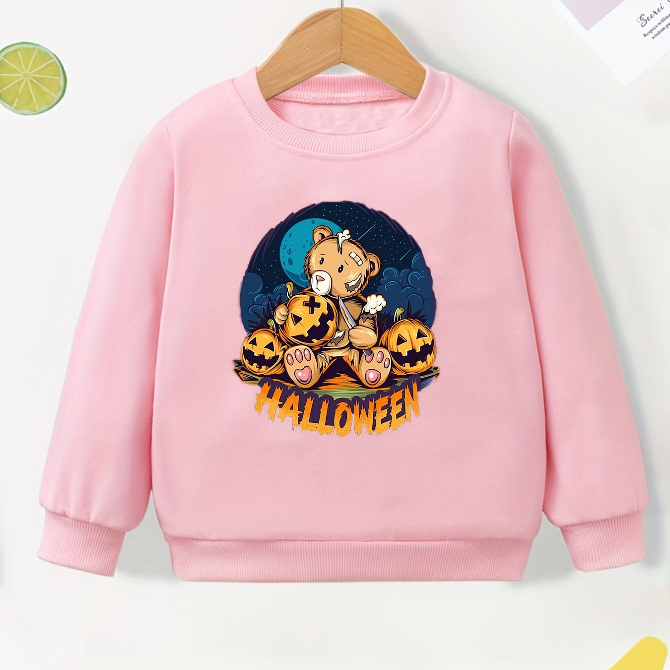 Halloween Bear Graphic Girls Sweatshirt Casual Comfort Fit Kids Pullover