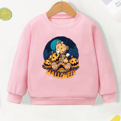 Halloween Bear Graphic Girls Sweatshirt Casual Comfort Fit Kids Pullover
