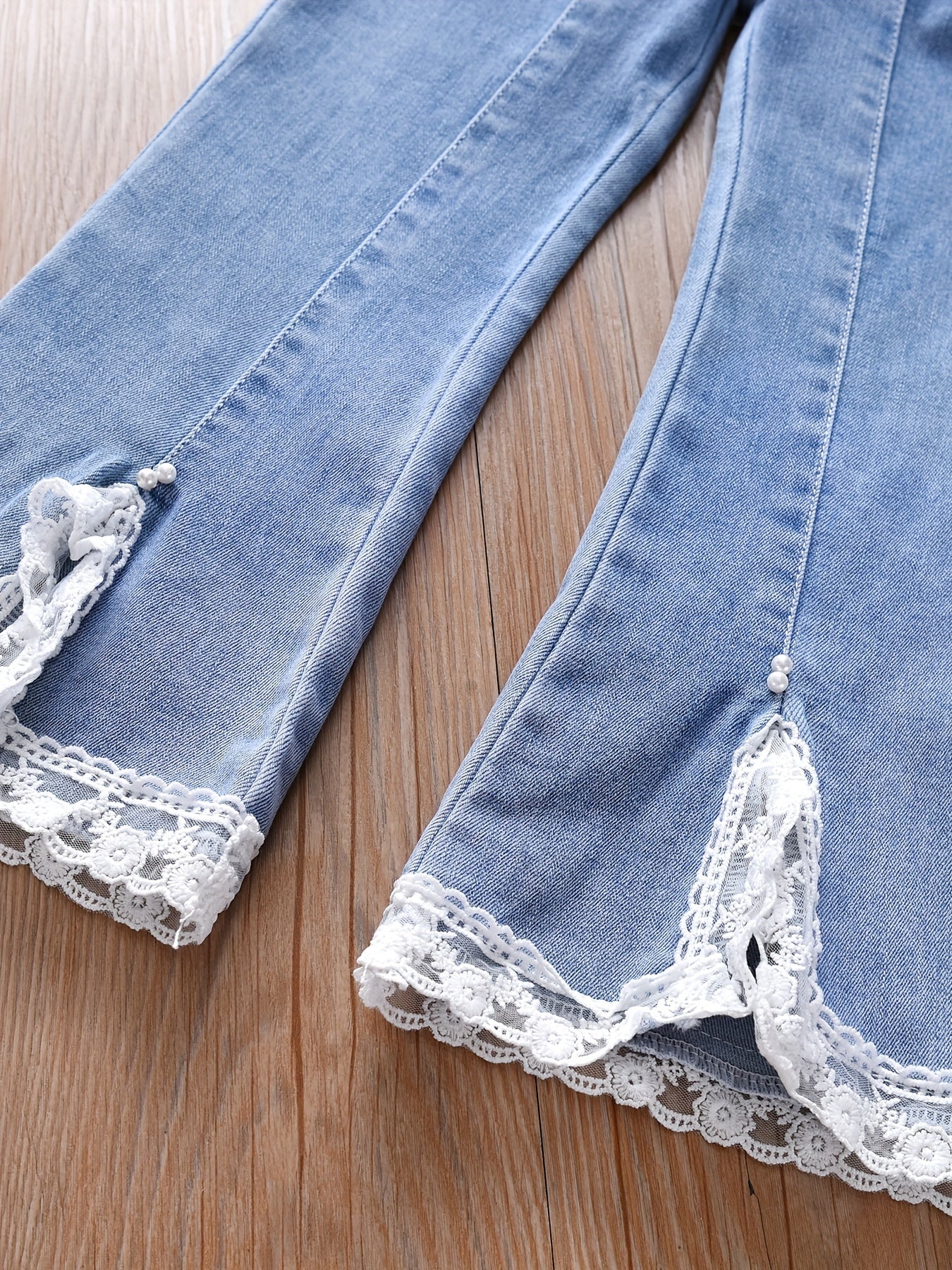 Girls Jeans Lace Cuffs Bell Bottom Pants for Spring/Autumn