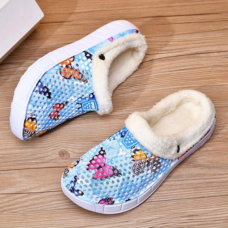Women's Colorful Butterfly Pattern Warm Hole Shoes Comfortable Slippers