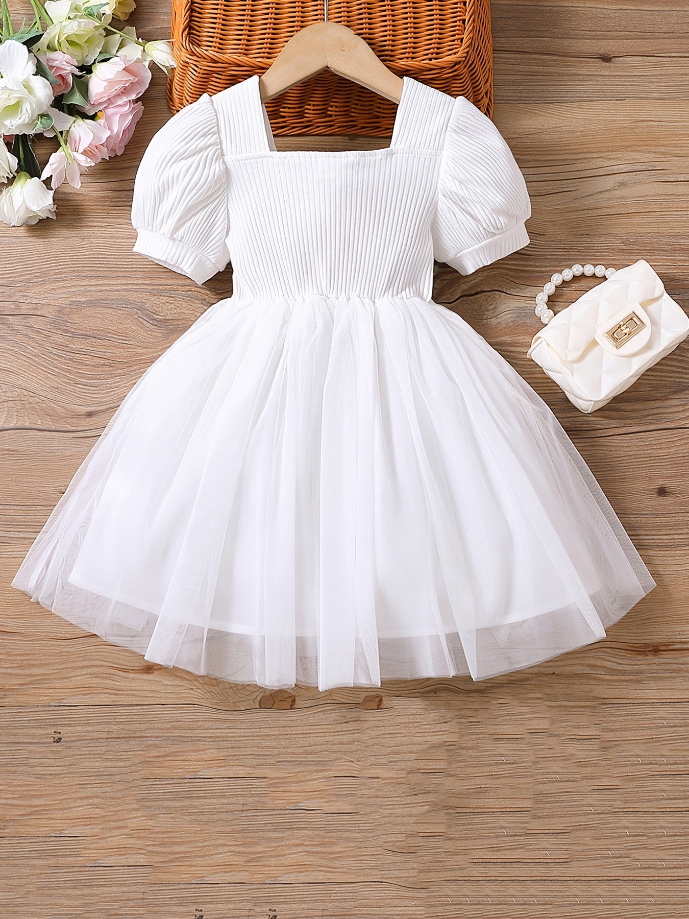 Toddler Girls Puff Sleeve Floral Princess Dress For Party Beach