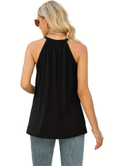 Solid Lace Splicing Top Sleeveless Crew Neck Summer Top