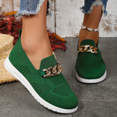 Women's Chain Decor Mesh Slip On Flatform Shoes Lightweight Walking Shoes