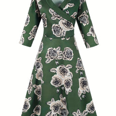 Plus Floral Print Long Sleeve Maxi Dress