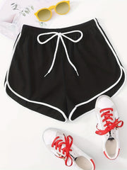 Contrast Trim Drawstring Shorts Women's Clothing