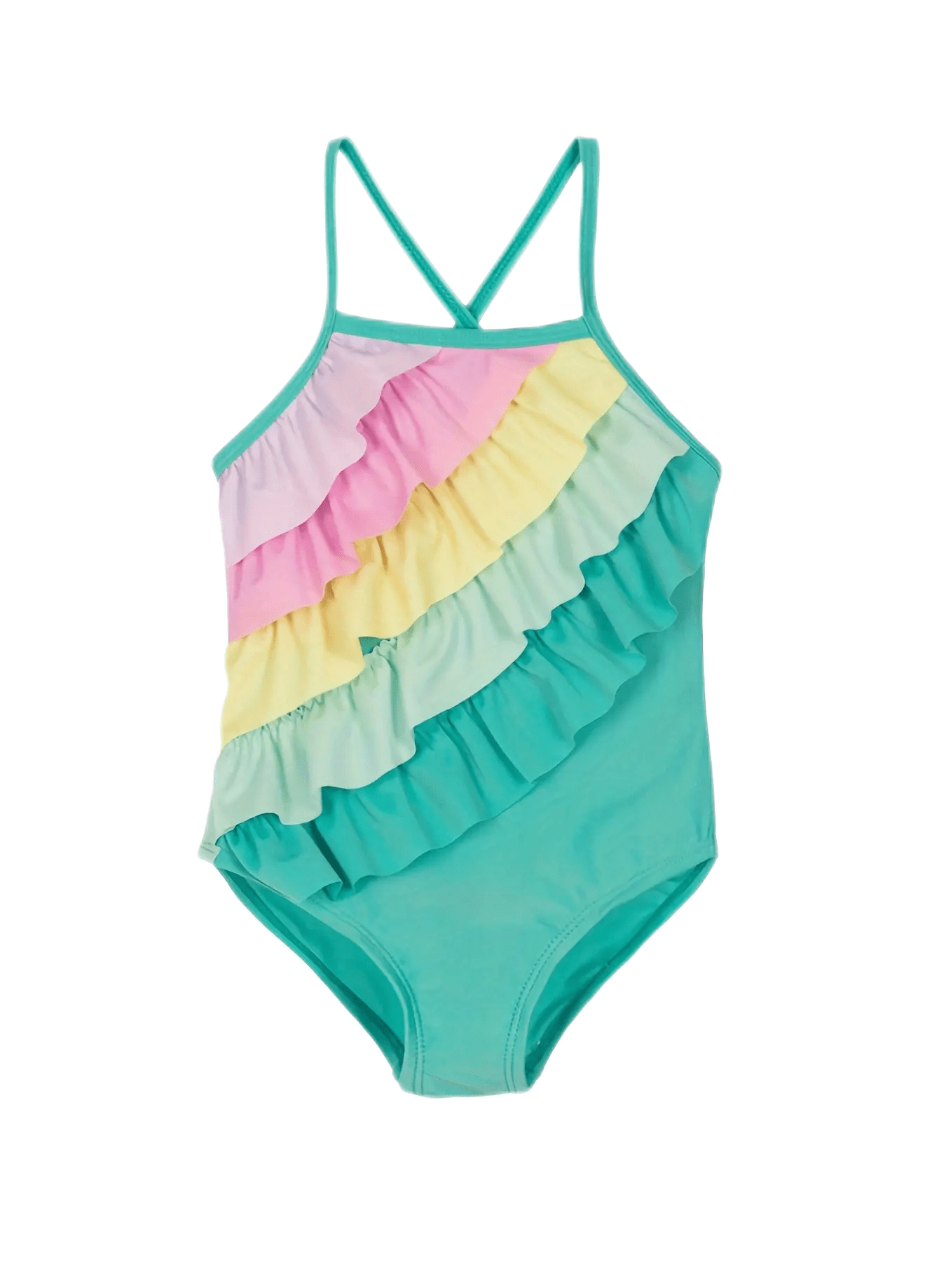 Girl's Rainbow Onesie Swimsuit Ruffle Tankini Bathing Suit