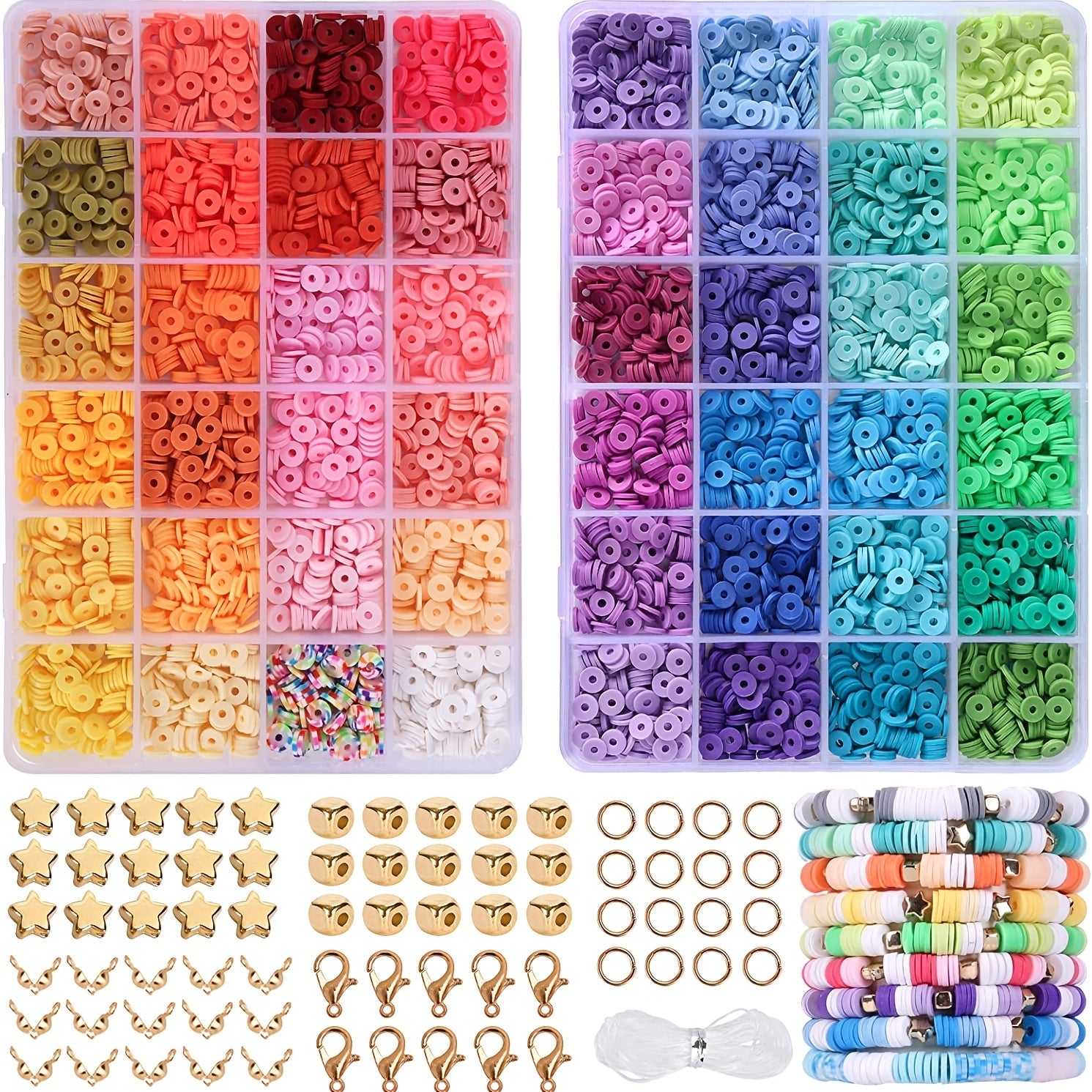 4800pcs Clay Beads 48 Colors Flat Round Polymer Clay Beads Spacer Beads