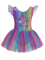 Dreamy Sequin Unicorn Ballet Leotard 95 Cotton Comfy Tutu Dance Dress