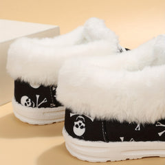 Plush Lined Canvas Shoes Halloween Skull Slip On Warm Shoes