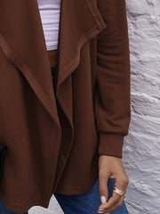 Casual Loose Solid Crew Neck Long Sleeves Cardigan Women's Clothing