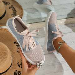 Women's Breathable Knit Sneakers Casual Lace Up Outdoor Shoes