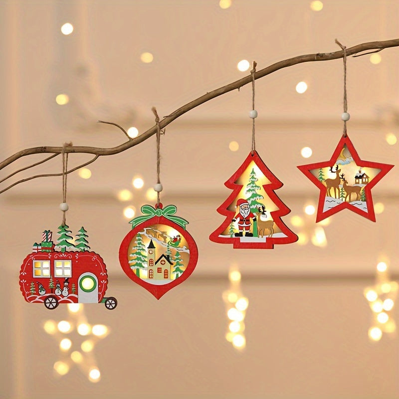 4pcs Wooden Star Car Pendant Christmas Tree Decorations
