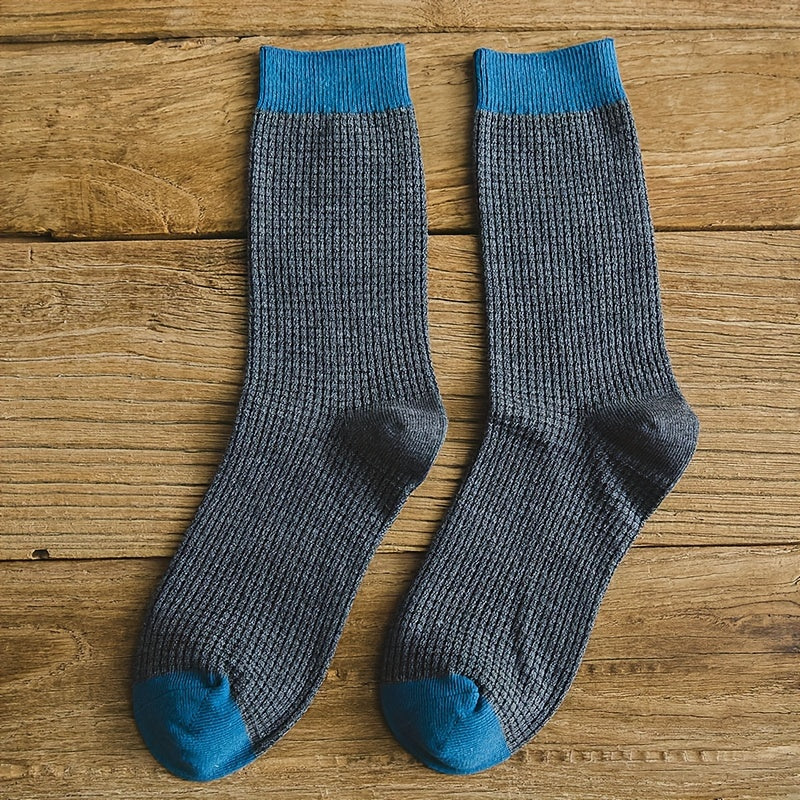 Men's Block Crew Socks Breathable Cotton Blend Casual Comfy Outdoor Wear