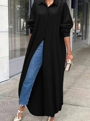 Solid Button Up Long Sleeve Shirt Dress