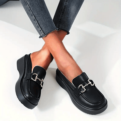 Women's Platform Mules Loafers Round Toe Slip On Shoes