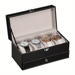 Men's 4 Slot Watch Display Box with Carbon Fiber Stand