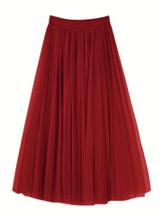 High Waist Mesh A-line Skirt Solid Casual