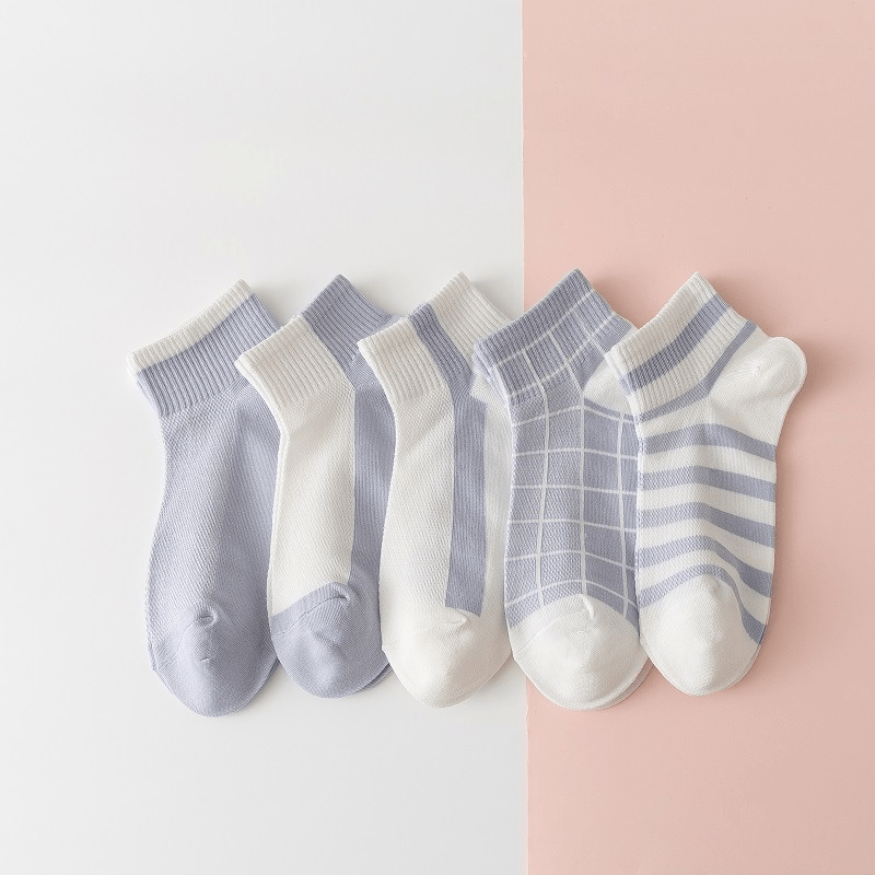 5 Pairs Pink Ankle Socks for Women