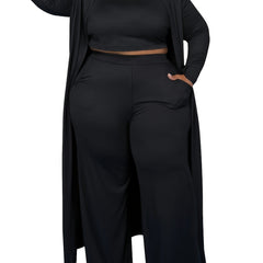 Solid Long Cardigan & Crop Tank Top & Leggings 3pc Set