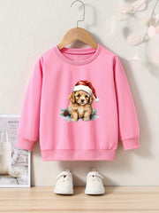 Christmas Dog Print Girls Casual Pullover Sweatshirt Long Sleeve Crew Neck Tops