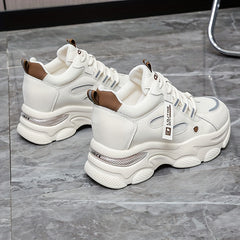 Women's Chunky Sneakers Hidden Heel Breathable Lace-up Comfy Thick Bottom Shoes