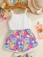 Toddler Girls Cartoon Bear Cami Rompers Jumpsuits for Beach Vacation