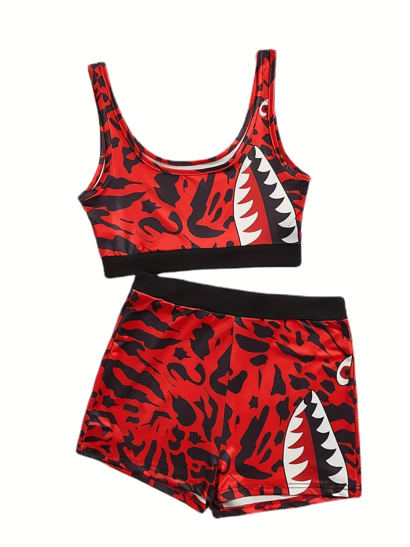 Gothic Lingerie Set Women's Plus Shark Print Bra & Panty Set