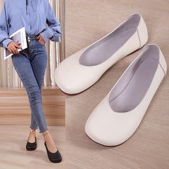 Women's Retro Flat Loafers Slip On Soft Sole Shoes Faux Leather Walking Flats