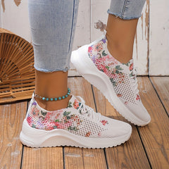 Floral Print Sock Sneakers Low Top Running Shoes Lace Up Comfortable Knit Sports