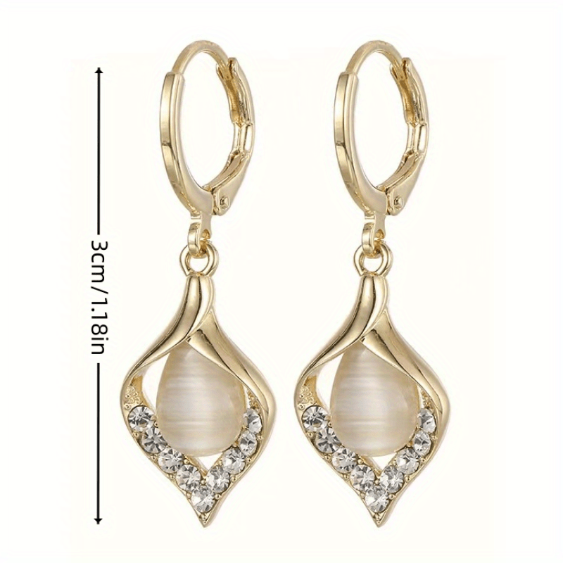 Leaf Drop Earrings Cat Eye Stone Earrings Girls Accessories