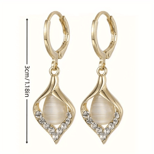 Leaf Drop Earrings Cat Eye Stone Earrings Girls Accessories