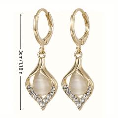 Leaf Drop Earrings Cat Eye Stone Earrings Girls Accessories