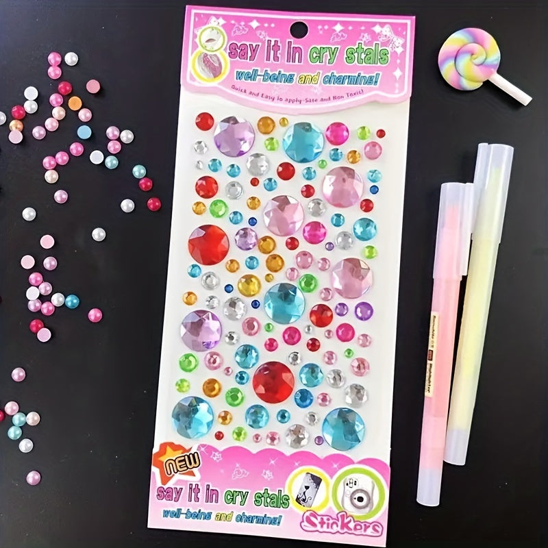 4pcs DIY Rhinestone Cartoon Gem Sticker Round Heart Flower Shaped Sticker