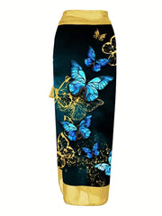 Butterfly Print Tankini Set with Skirt