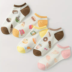 5 Pairs Cartoon Food Print Socks & Ankle Socks Women's Stockings